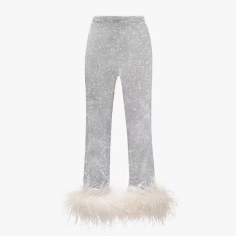 Santa Brands Feather Crystal Pants in White XS/Small NWT